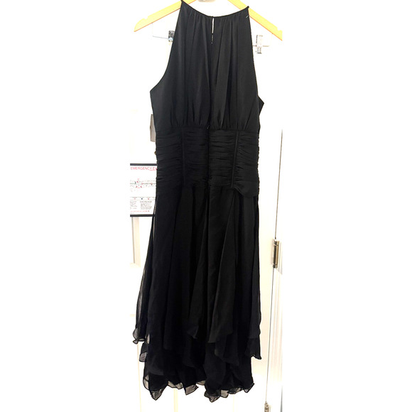 NWT CARMEN MARC VALVO Signature Black Silk Formal dress sz 14 halter sleeveless - Picture 11 of 13